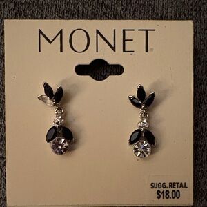 Monet Black and Silver Crystal Earrings